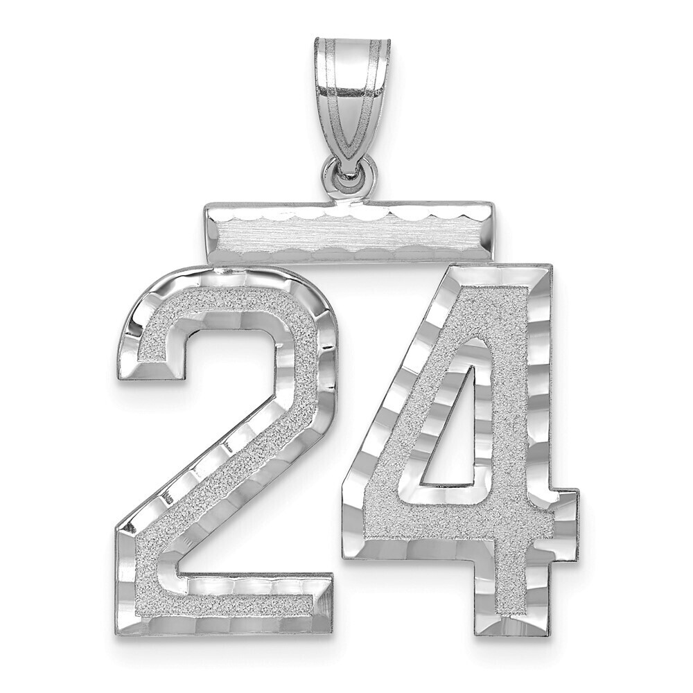 14k White Gold W Large Brushed Diamond-cut Number 24 Charm
